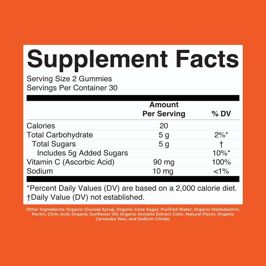 Organic Kids Vitamin C Gummies Orange 60ct Supplement Facts