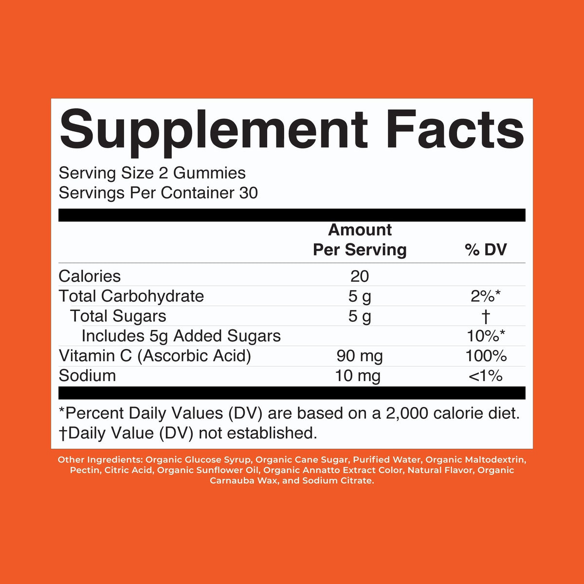 Organic Kids Vitamin C Gummies Orange 60ct Supplement Facts