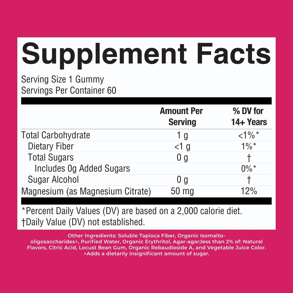 Magnesium Calm Gummies Hibiscus 60ct Supplement Facts