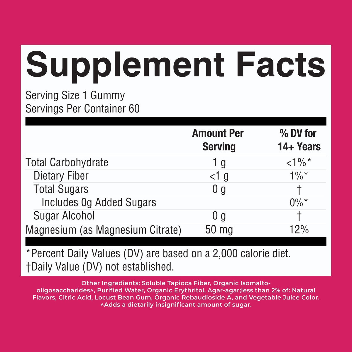 Magnesium Calm Gummies Hibiscus 60ct Supplement Facts