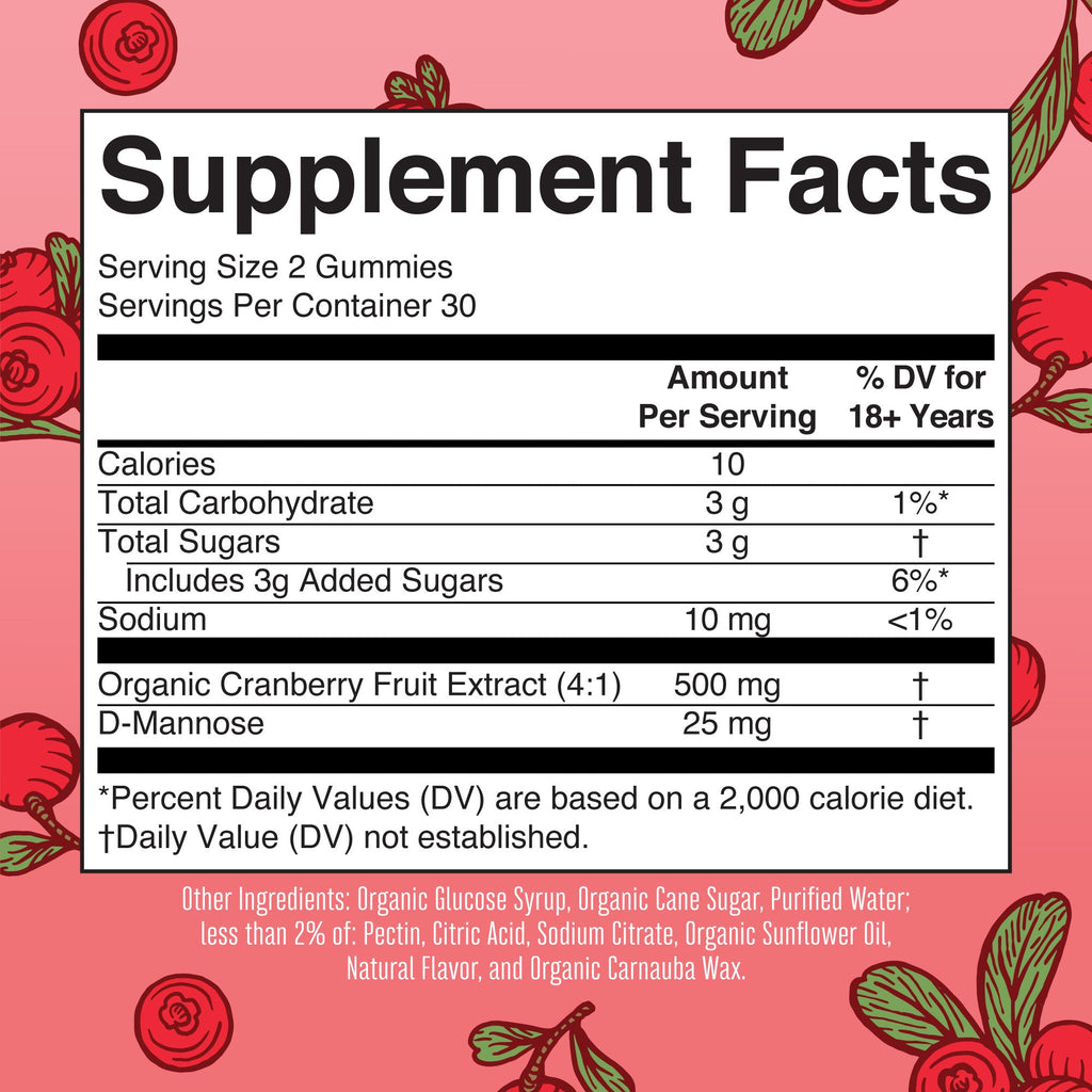 Organic Cranberry Gummies 60CT Cranberry Supplement Facts