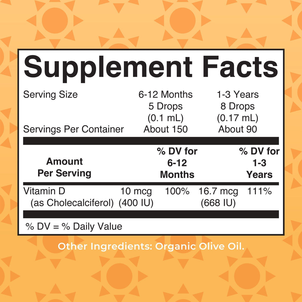 Infant & Toddler Vitamin D3 Organic Liquid Drops Supplement Facts