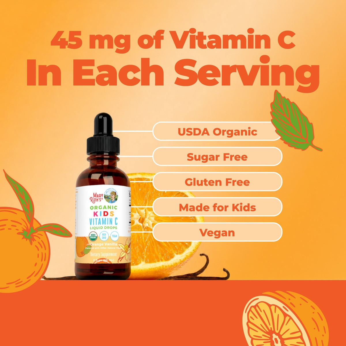 Organic Kids Vitamin C Liquid Drops Orange Vanilla 2oz Ingredients