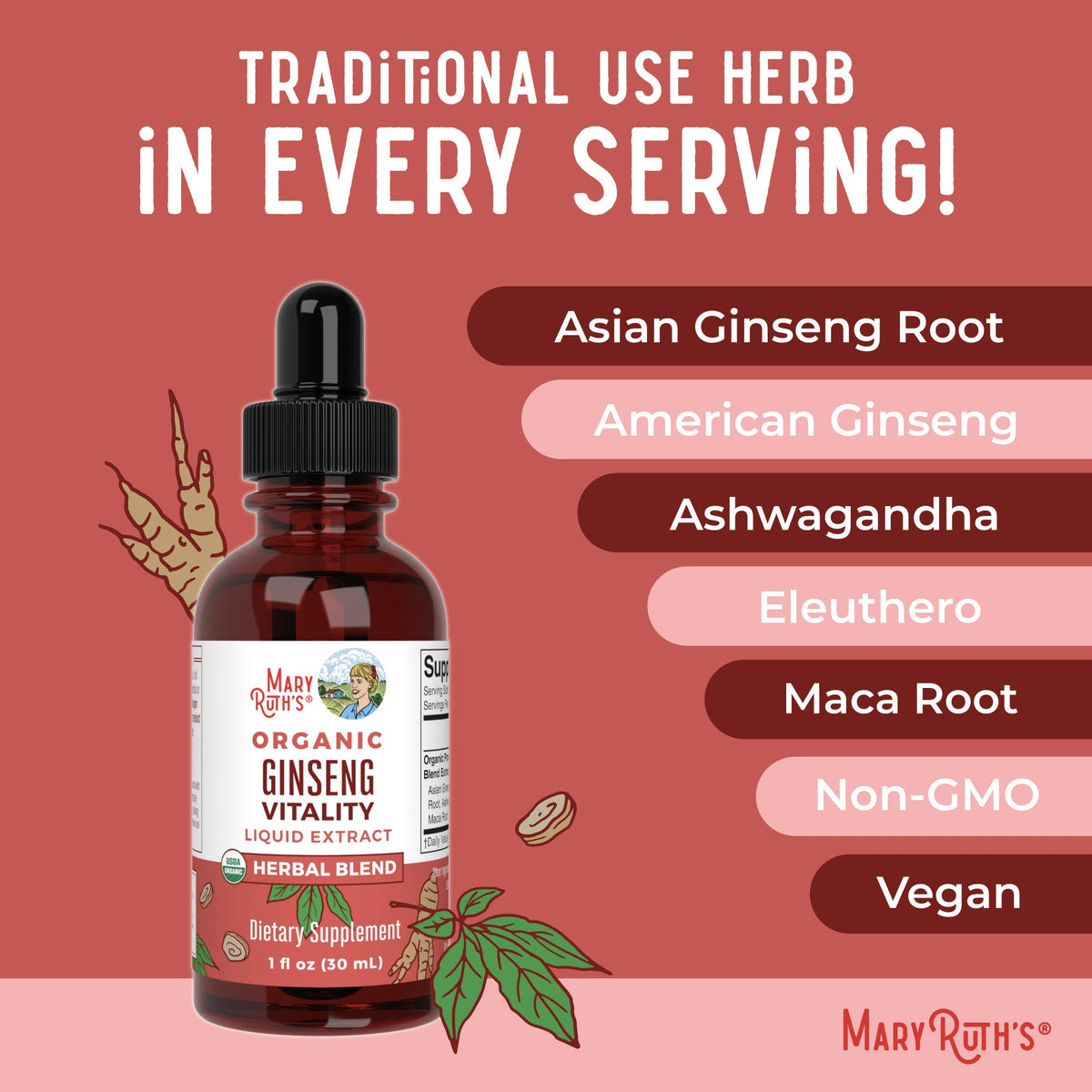 Organic Ginseng Vitality Herbal Blend Liquid Drops Ingredients
