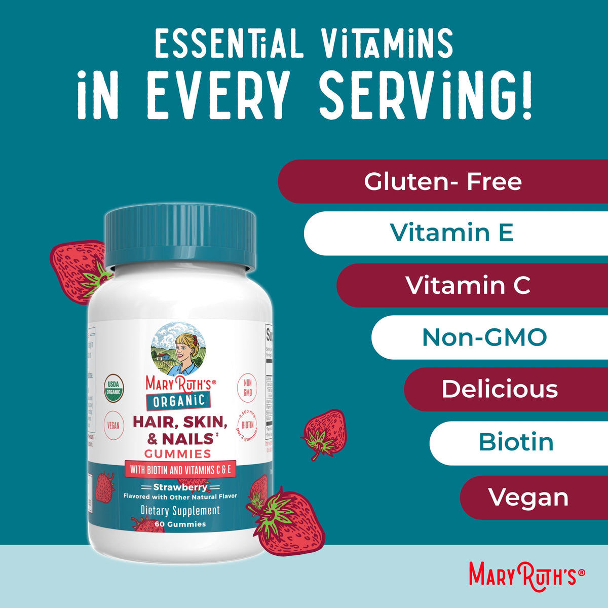 Organic Hair, Skin, & Nails Gummies Ingredients