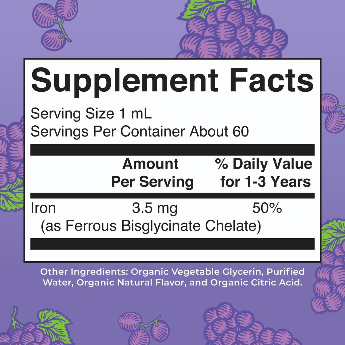 Organic Toddler Iron Liquid Drops Supplement Facts