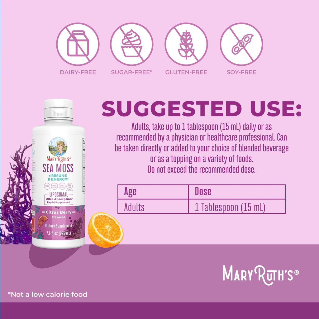 Sea Moss + Immune & Energy Liposomal 7oz Citrus Berry Suggested Use