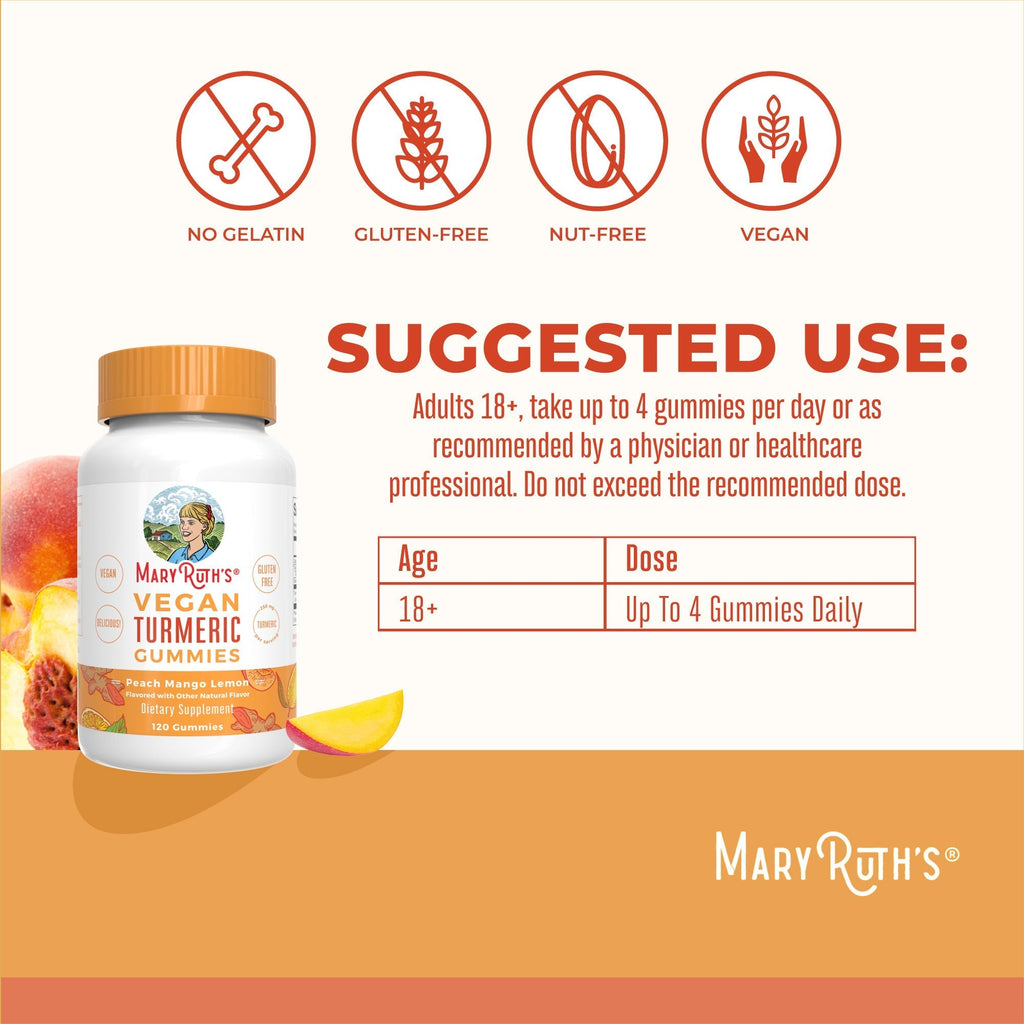 Turmeric Gummies (Peach Mango Lemon) 120 count Suggested Use