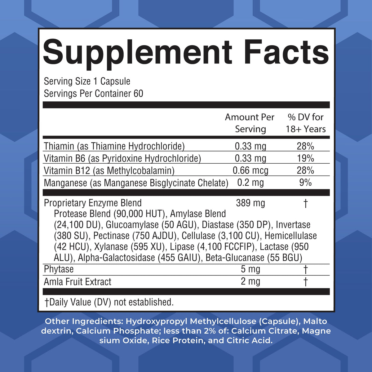 Ultra Digestive Food Enzymes 60 Capsules Supplement Facts