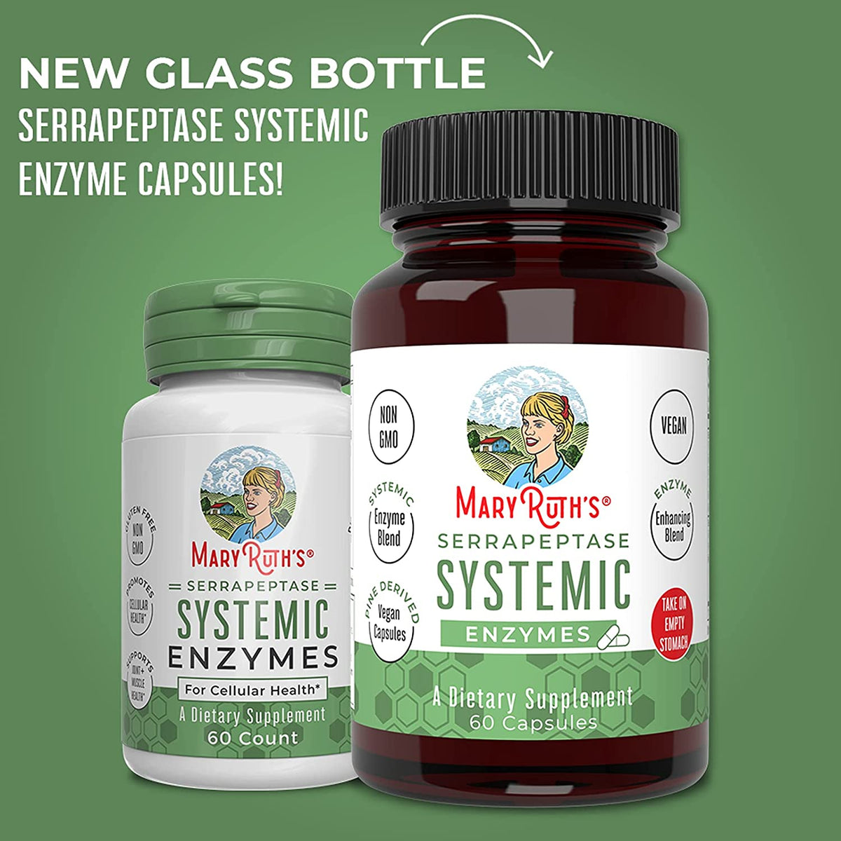 Serrapeptase Systemic Enzymes 60 CapsulesNew Glass Bottle