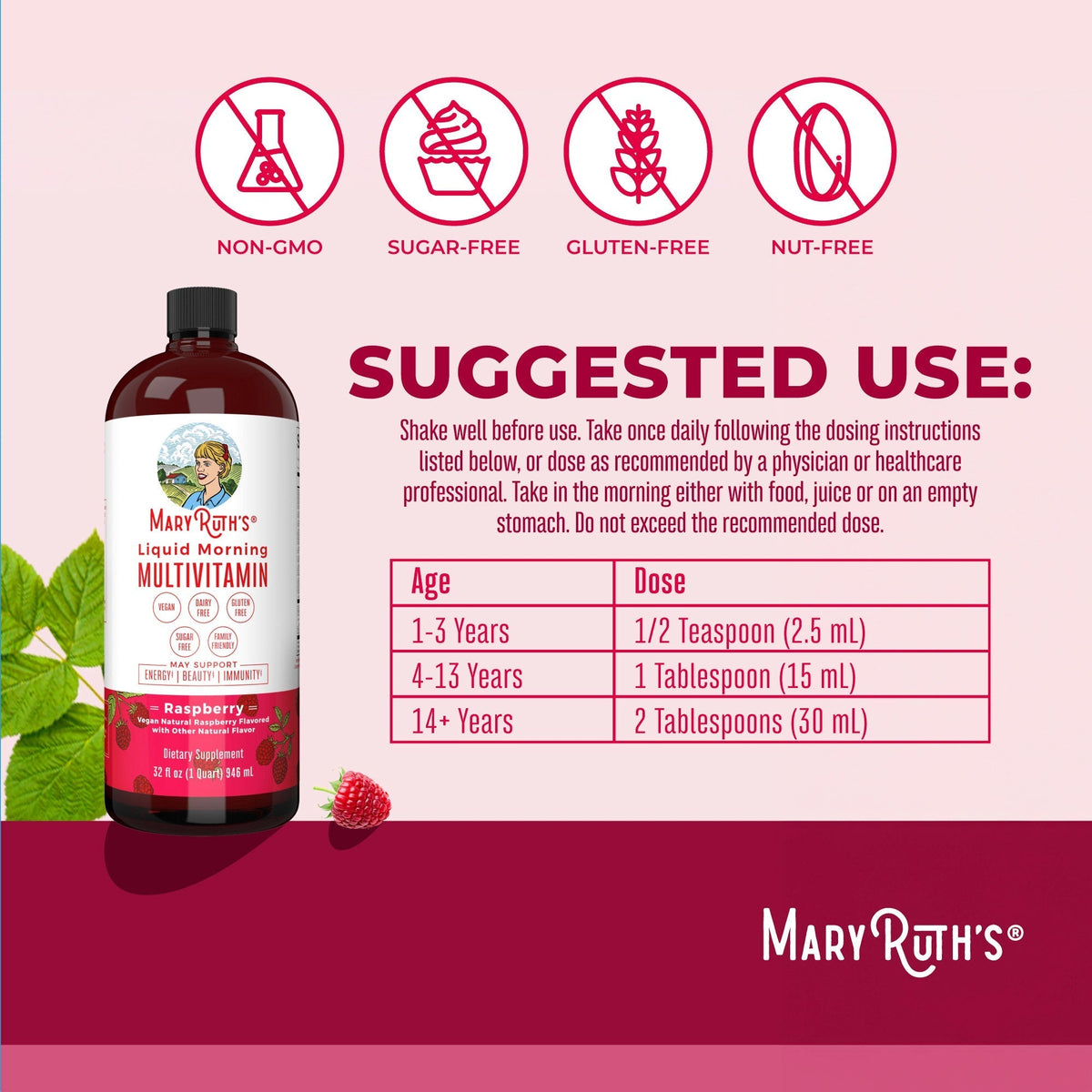Liquid Morning Multivitamin Raspberry 32oz Suggested Use