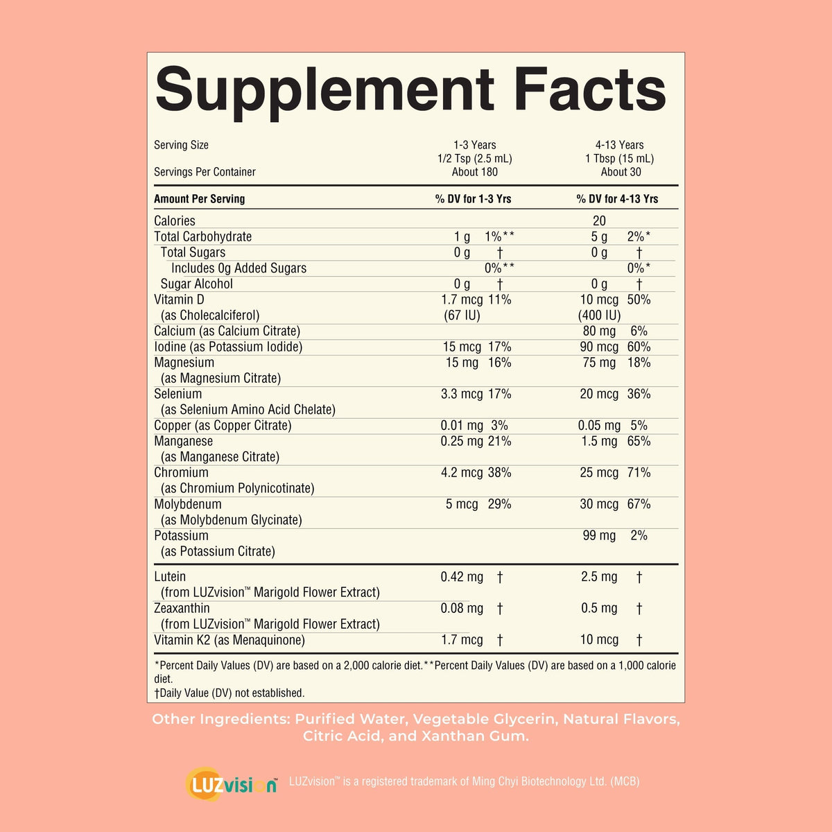 Kids Liquid Nighttime Multimineral 15oz Peaches N' Cream Supplement Facts
