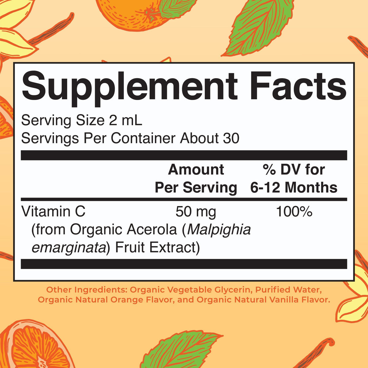 Organic Infants Vitamin C Liquid Drops Supplement Facts