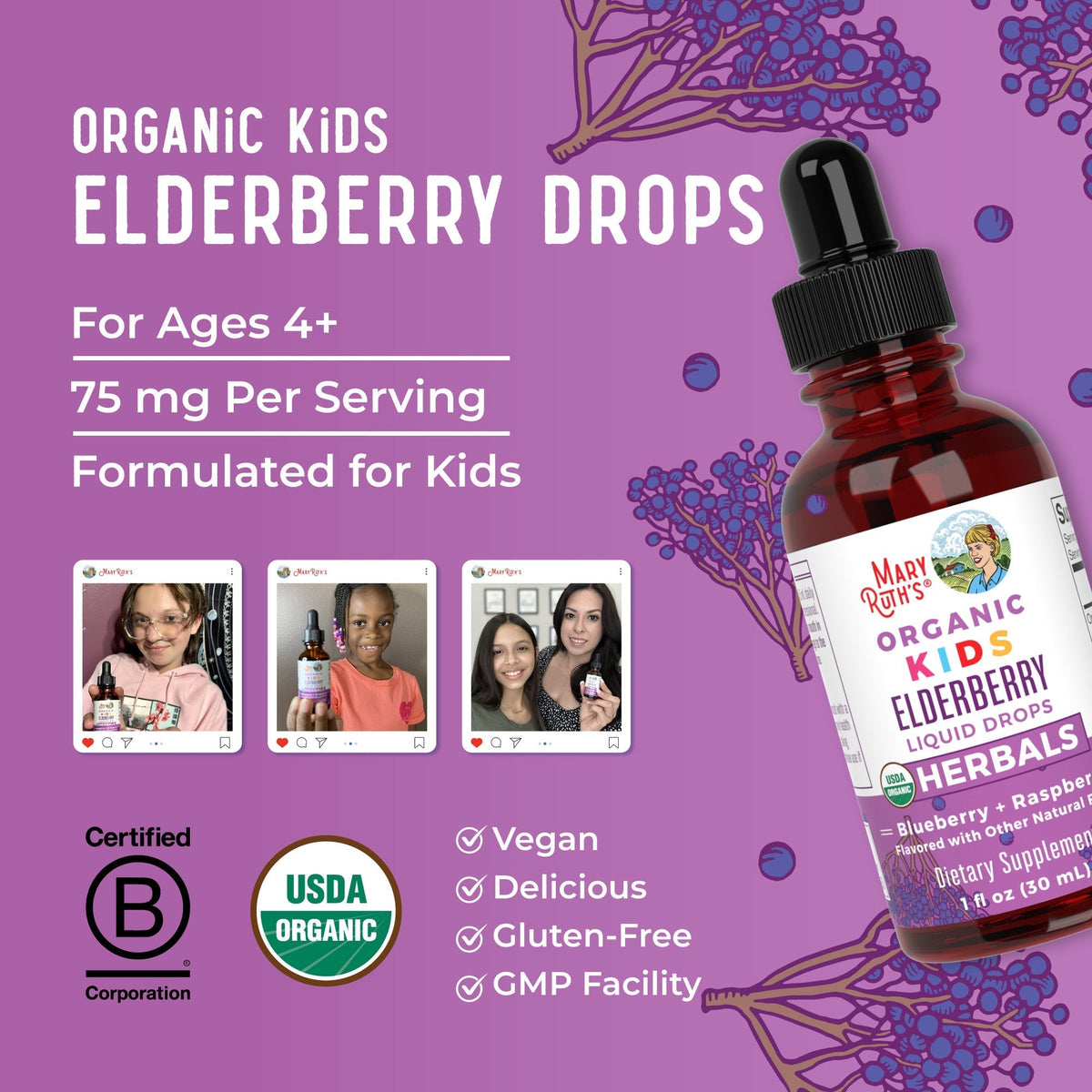 Organic Kids Elderberry Liquid Drops 8