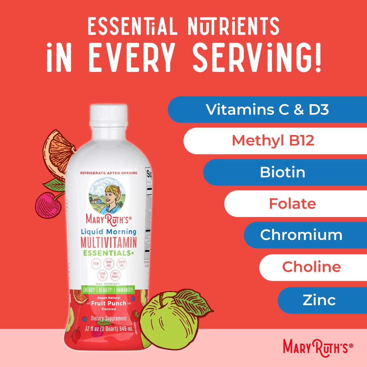 Liquid Morning Multivitamin Essentials+ Fruit Punch Ingredients