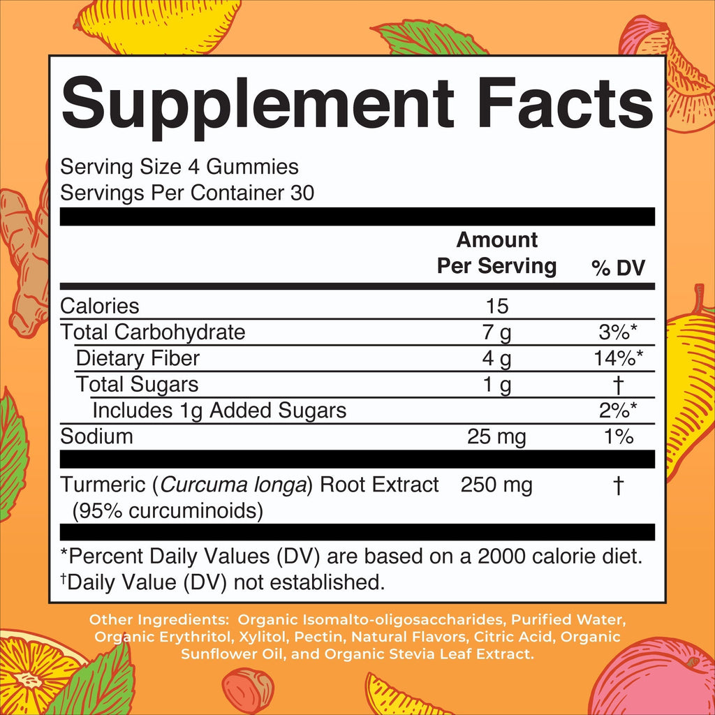 Turmeric Gummies (Peach Mango Lemon) 120 count Supplement Facts