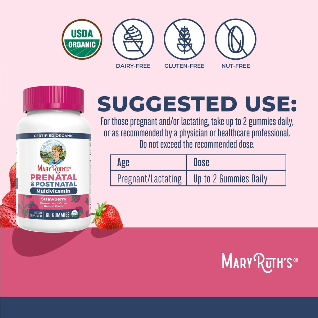 Organic Prenatal & Postnatal Multivitamin Gummies 60CT Strawberry Suggested Use