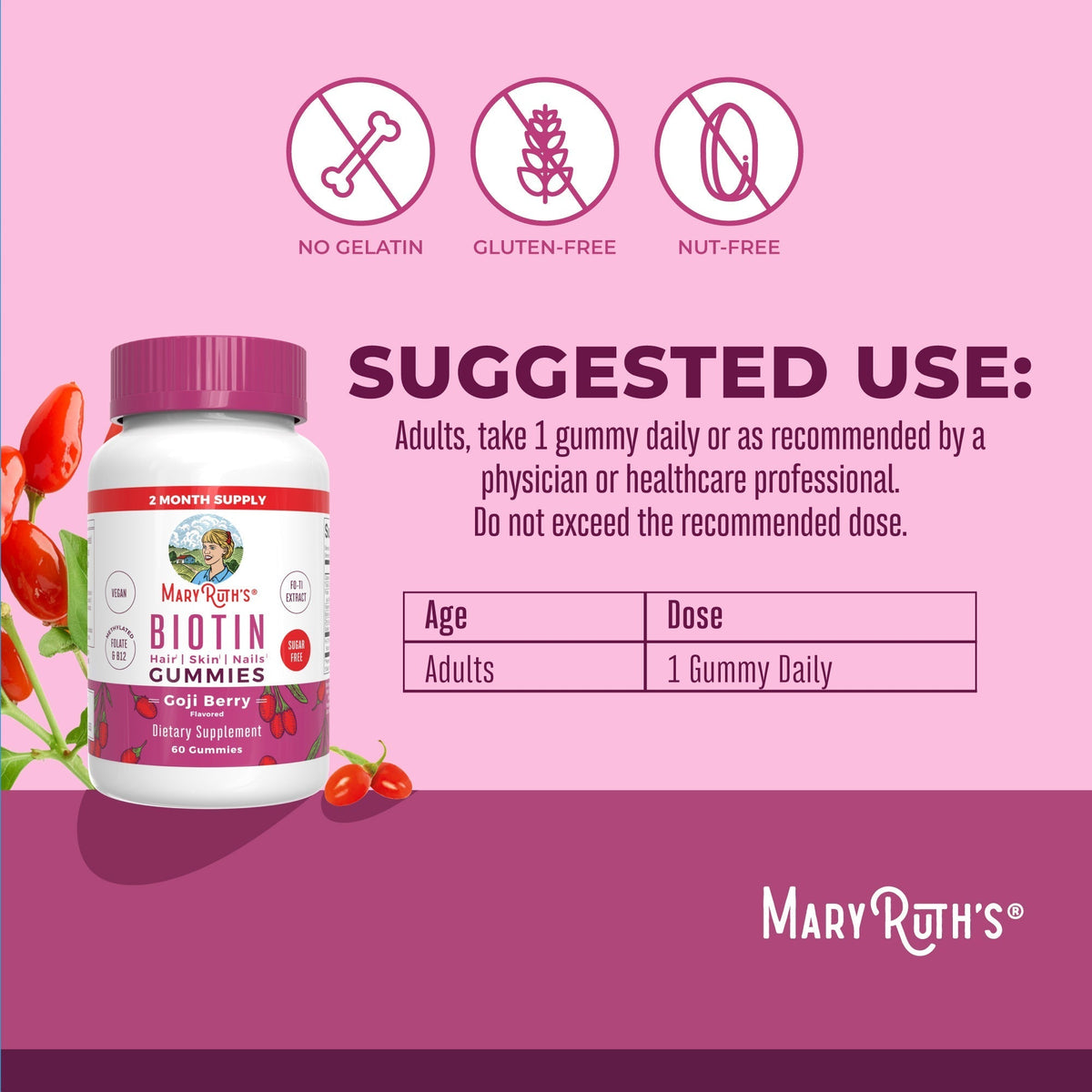 Biotin Gummies 60CT Goji Berry Suggested Use