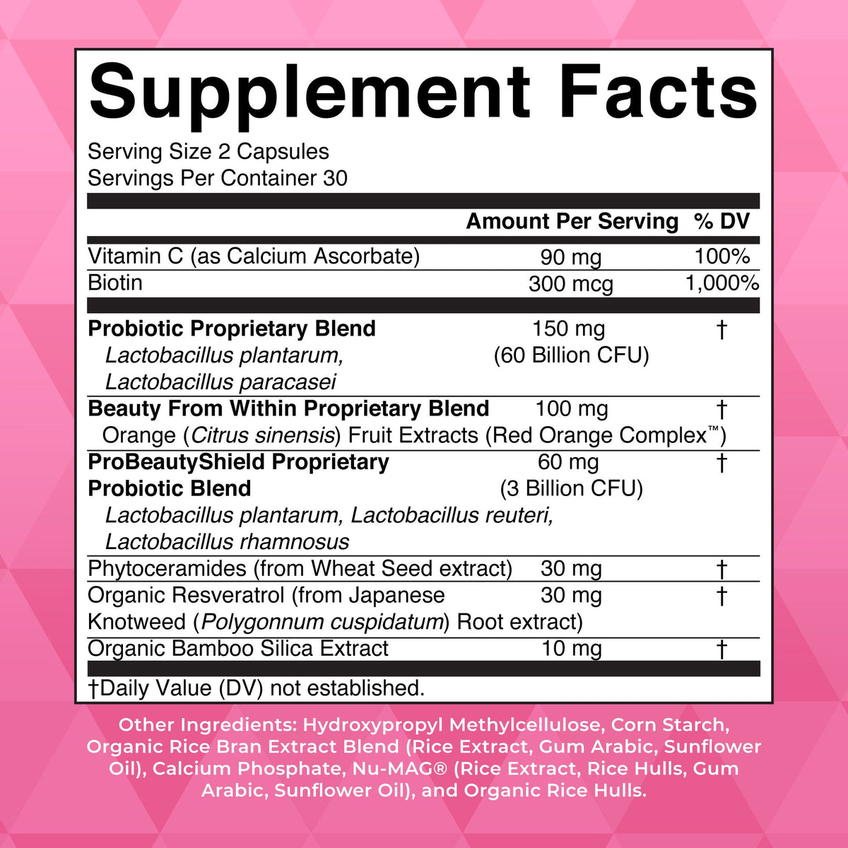 Beauty Probiotic Capsules 60CT Supplement Facts