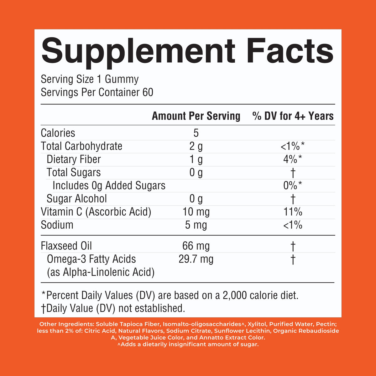 Vegan Kids Omega-3 Gummies Orange 60ct Supplement Facts