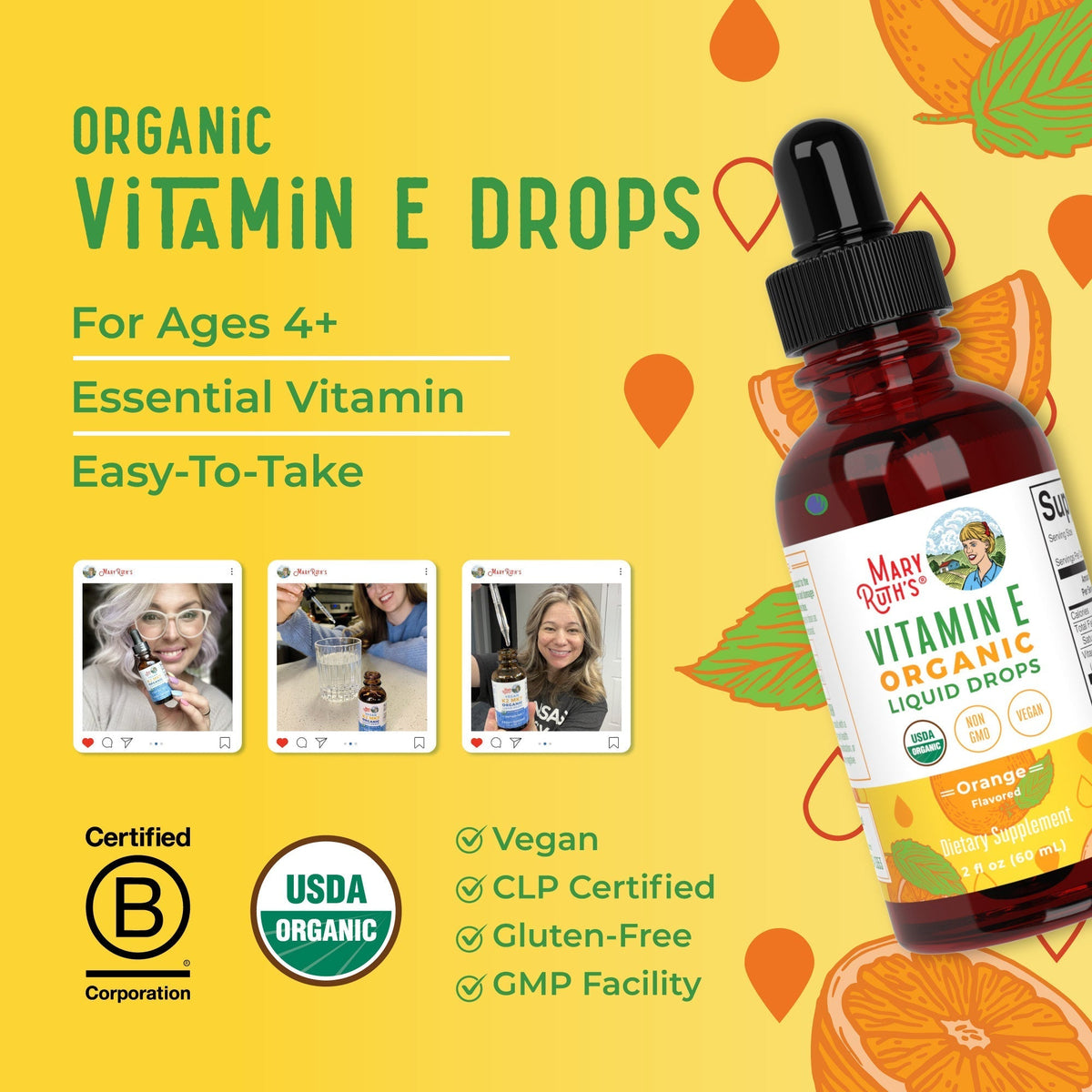 Vitamin E Organic Liquid Drops (Orange) 2 oz Lifestyle Bottle