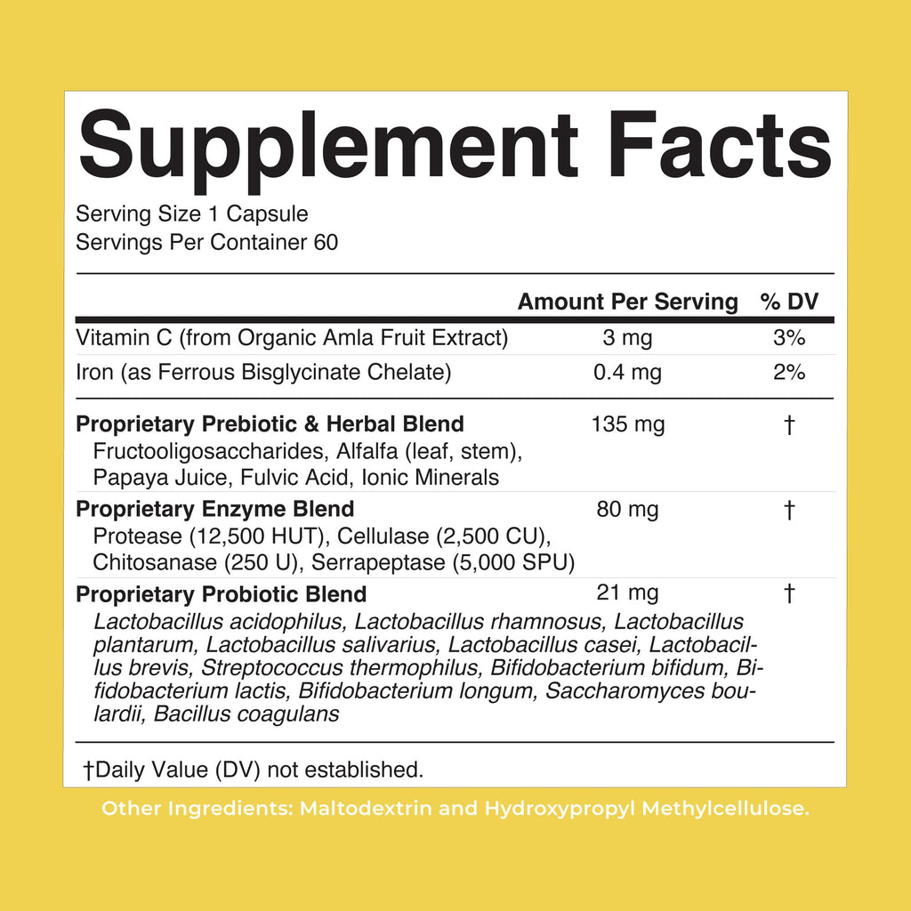 Gut Flora Health+ Enzymes 60 Capsules Unflavored Supplement Facts
