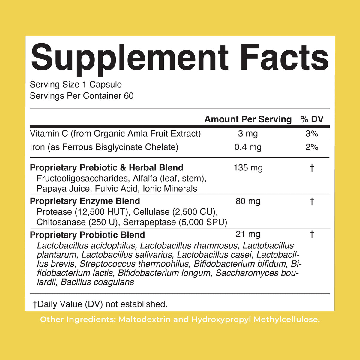 Gut Flora Health+ Enzymes 60 Capsules Unflavored Supplement Facts