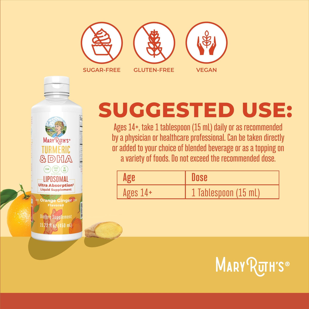 Turmeric & DHA Liposomal (Orange Ginger) 15 oz Suggested Use