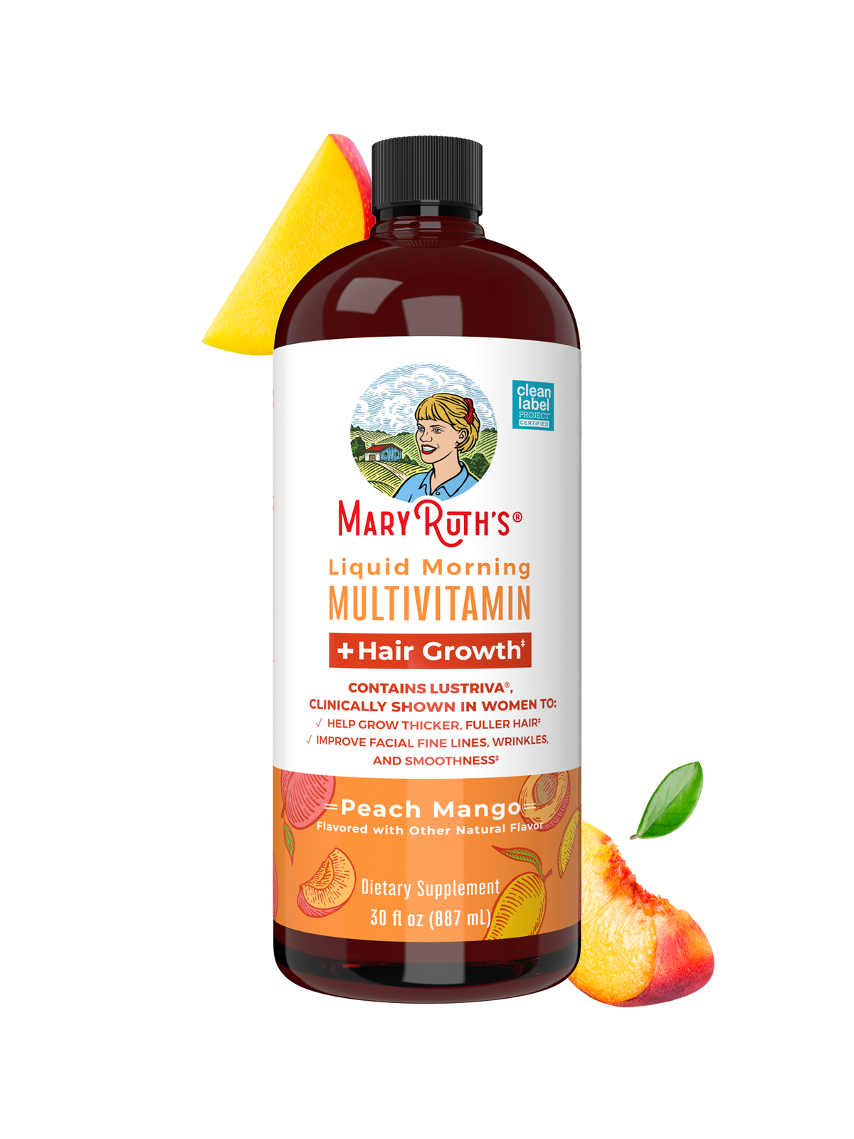 Liquid Morning Multivitamin + Hair Growth Peach Mango 30oz