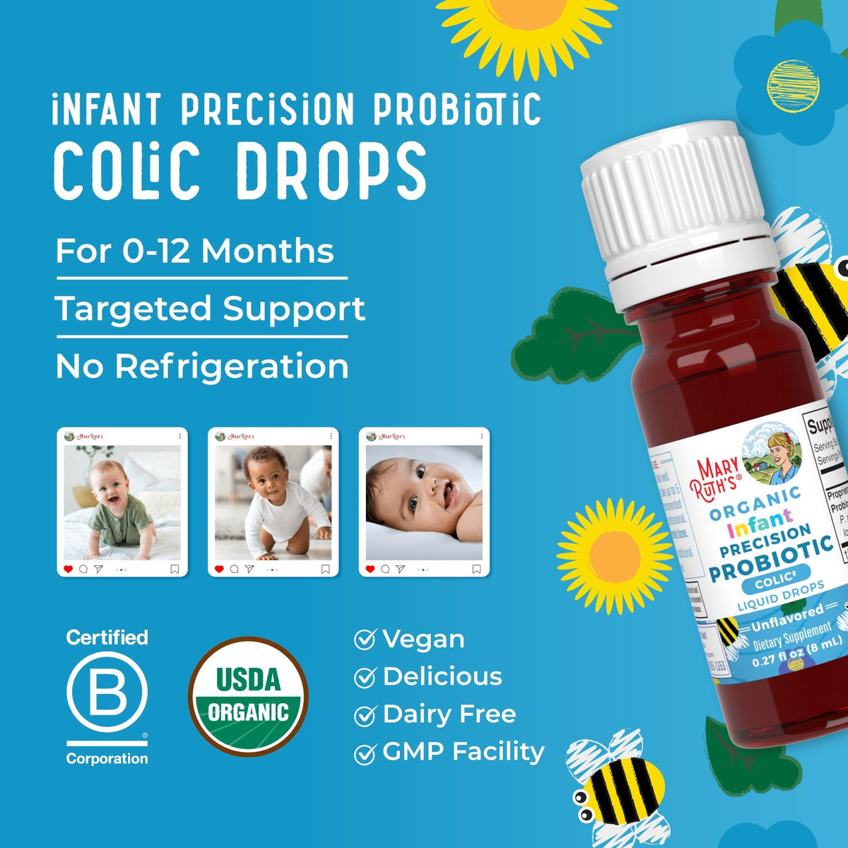 Organic Infant Precision Probiotic Colic Liquid Drops 0.27oz Unflavored Great Flavor Better Benefits