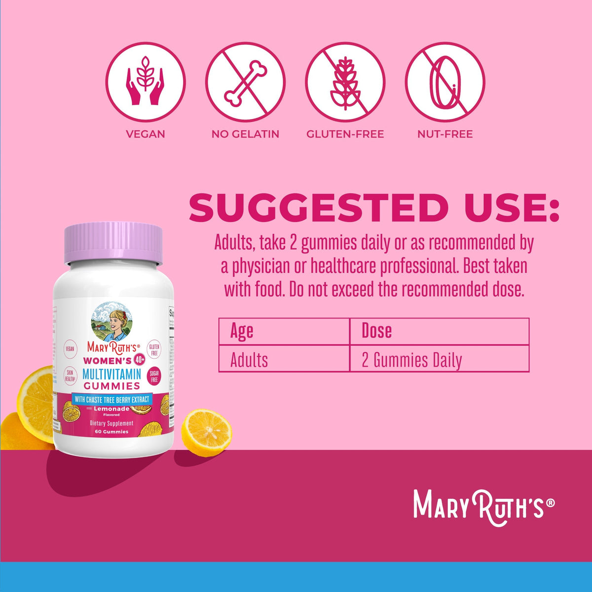 Women’s 40+ Multivitamin Gummies (Lemonade) 60 Count Suggested Use