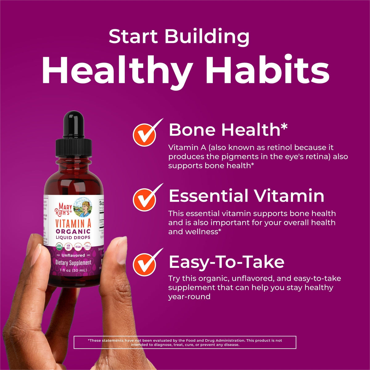Vitamin A Organic Liquid Drops (Unflavored) 1 oz Healthy Habits