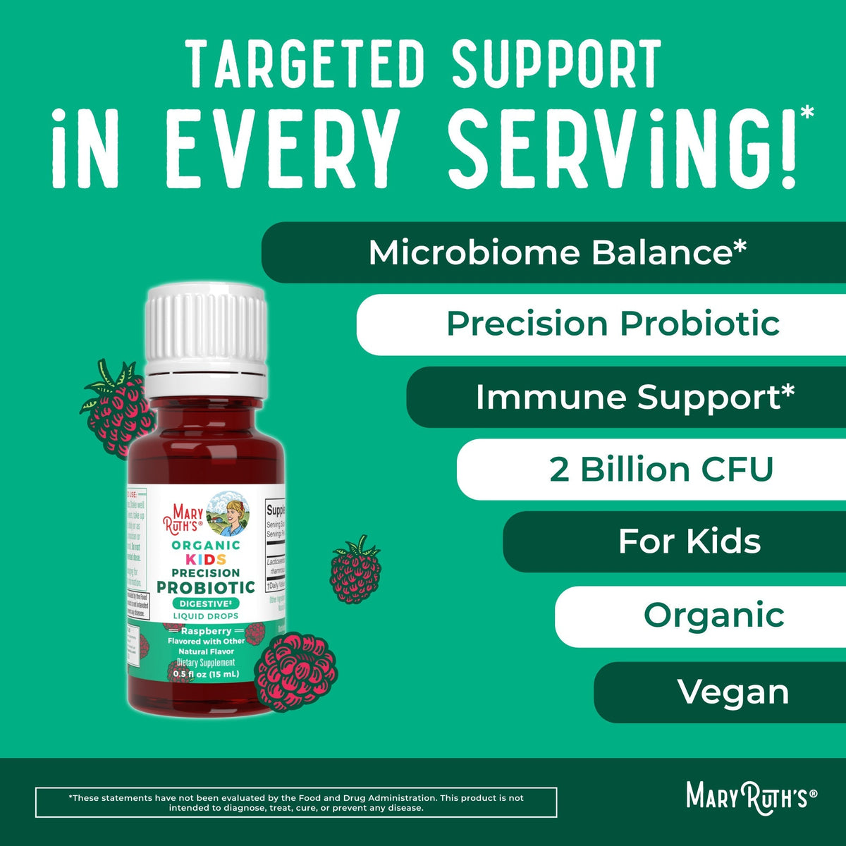 Organic Kids Precision Probiotic Digestive Liquid Drops 0.5oz Raspberry Ingredients