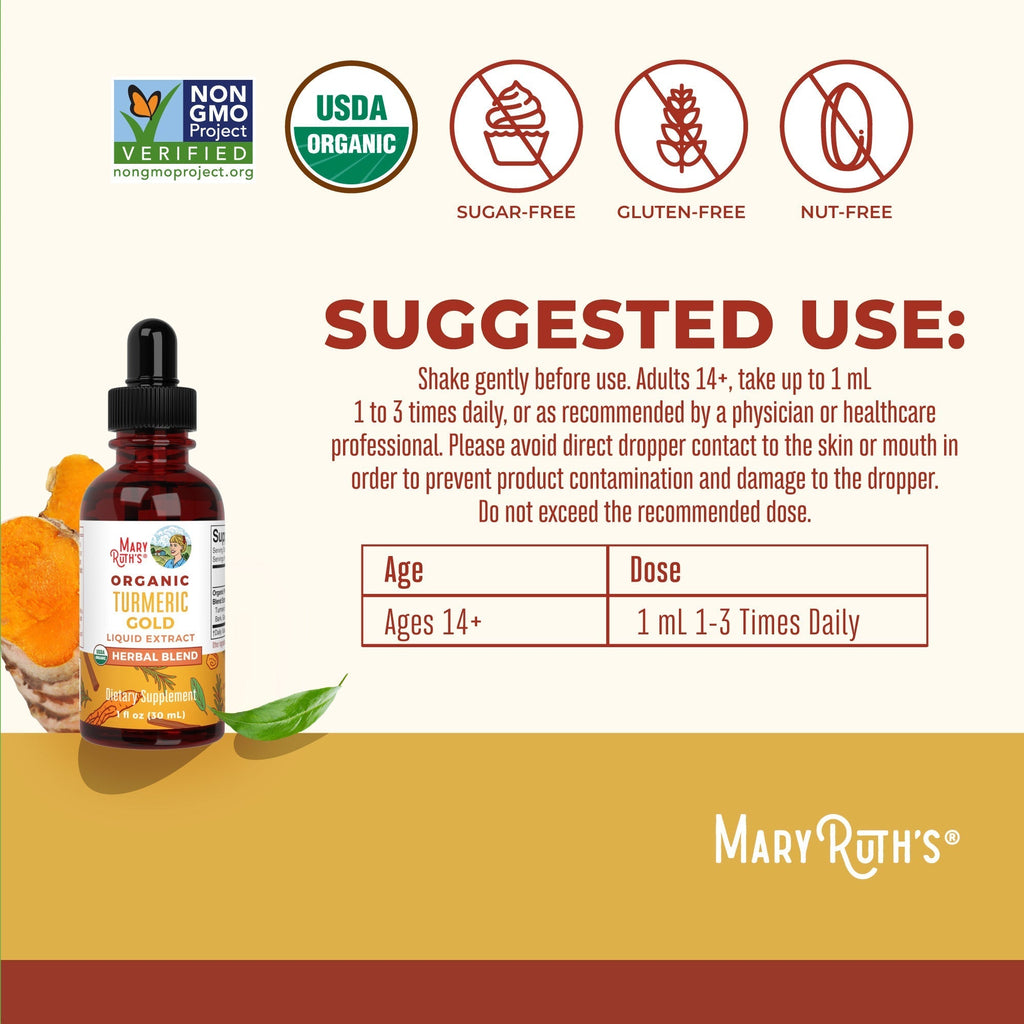 Organic Turmeric Gold Herbal Blend Liquid Drops Suggested Use