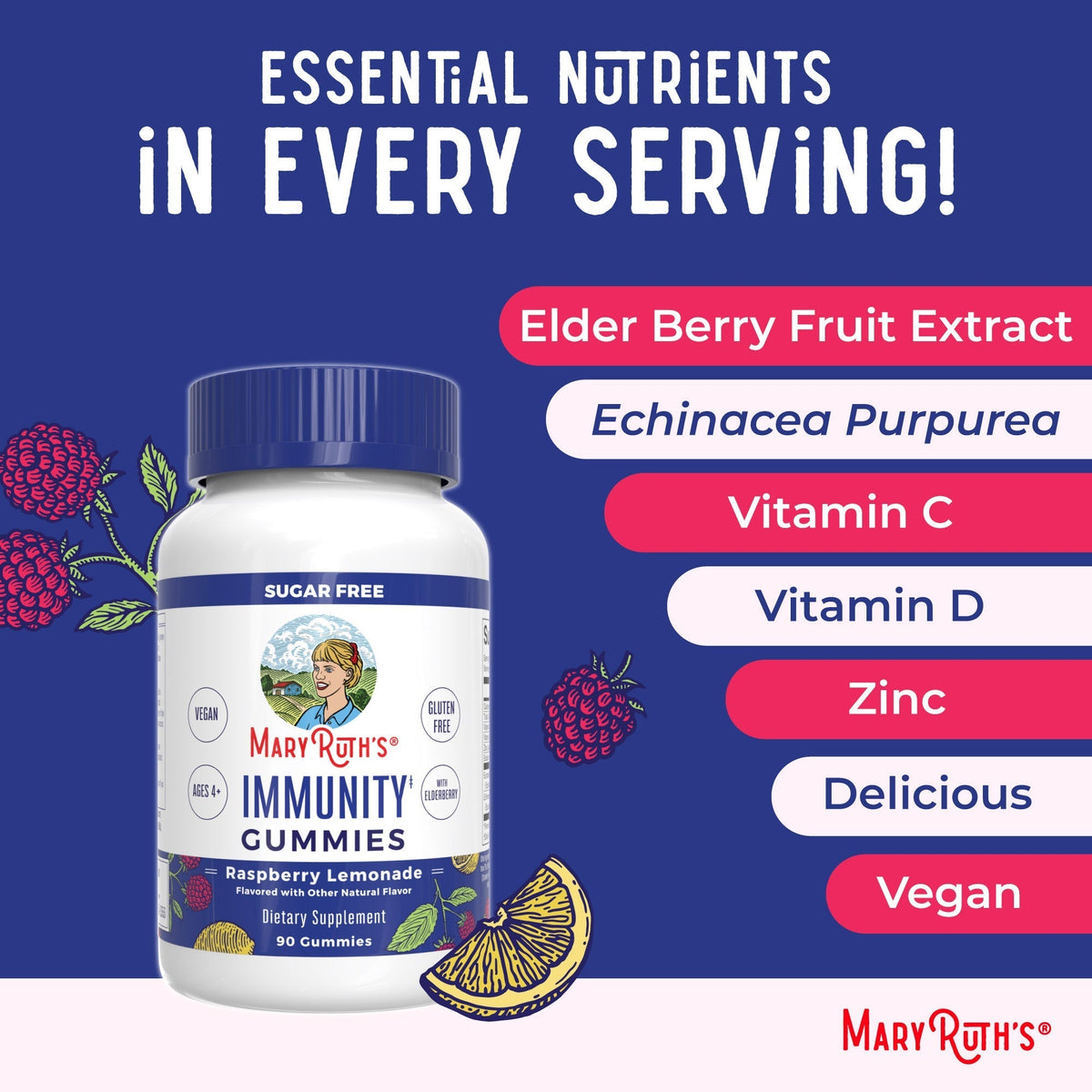 Sugar Free Immunity Gummies (Raspberry Lemonade) 90 count Ingredients