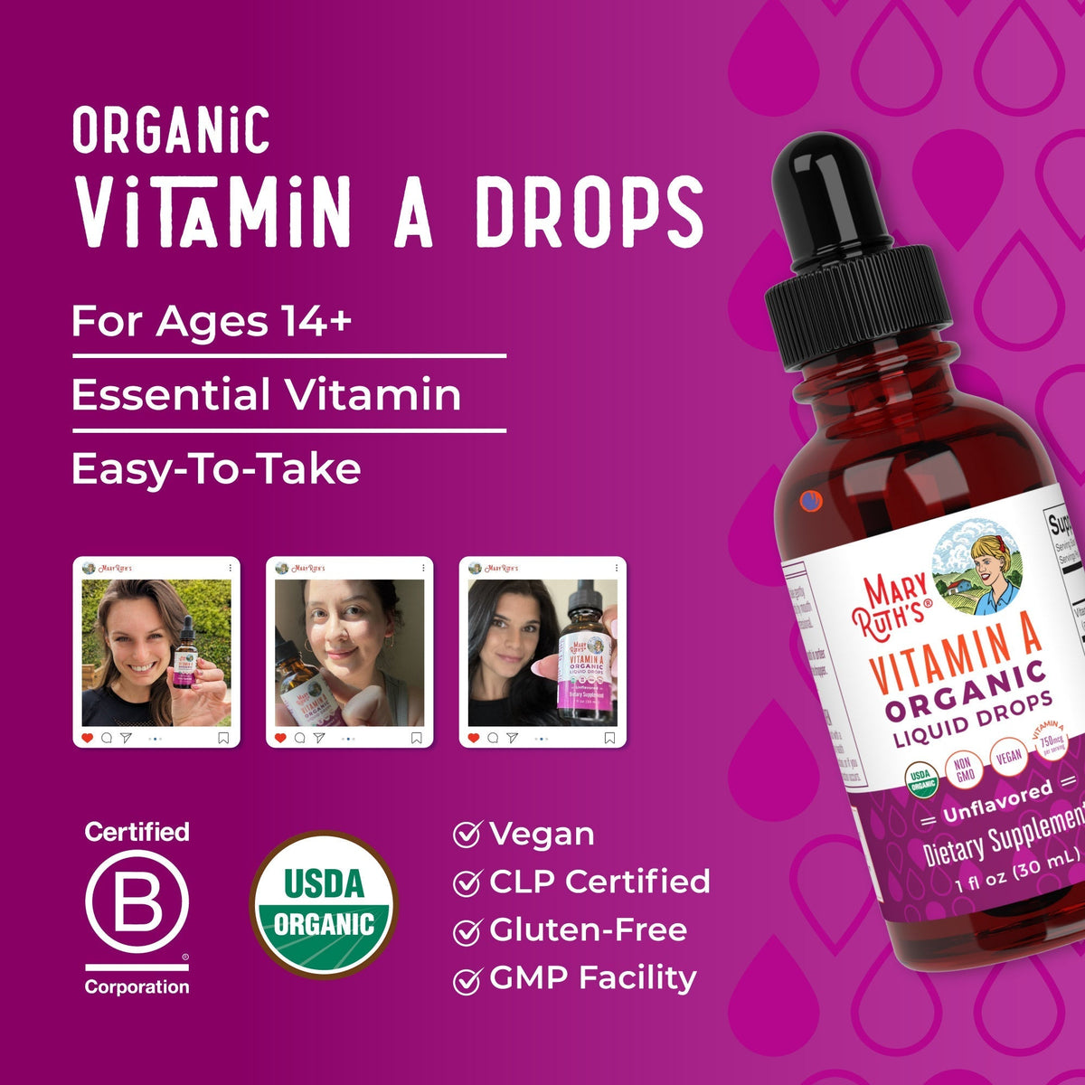 Vitamin A Organic Liquid Drops (Unflavored) 1 oz Lifestyle Bottle