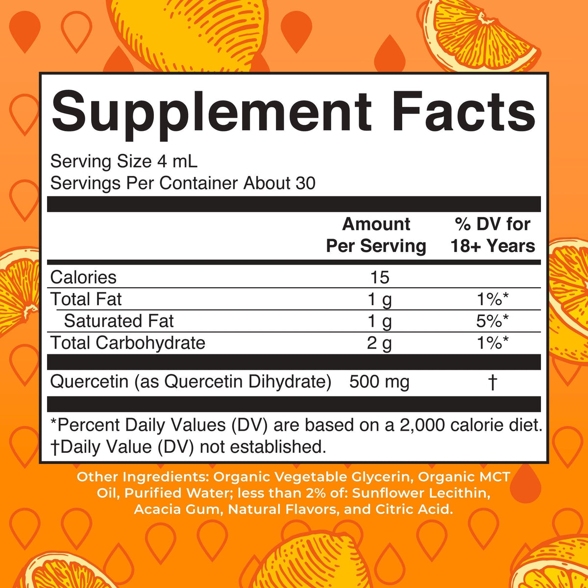 Quercetin Liquid Drops (Lemon) 4 oz Supplement Facts
