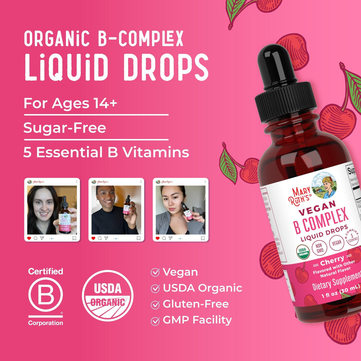 Vegan B-Complex Drops (Cherry) 1 oz Lifestyle Bottle